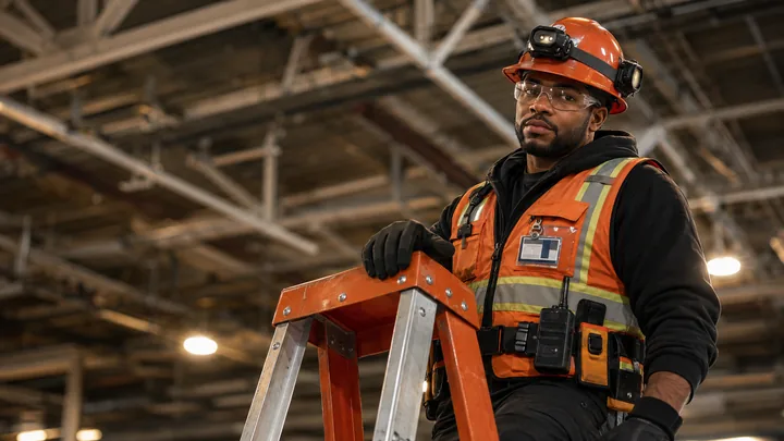 Well Lit electrician working safely in an industrial facility