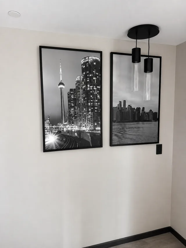 Pendant lighting in a finished interior